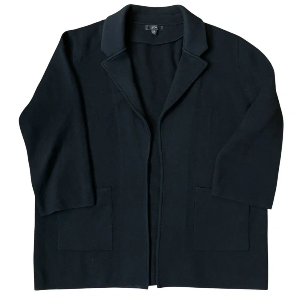 J.Crew Black Wool‎ Blend Open Cardigan Blazer Jacket XXL Plus Sz Minimalist Chic